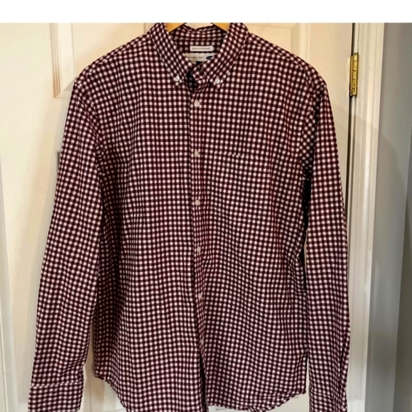 Old Navy The Classic Shirt Regular Fit white/red checkered sz large - Picture 1 of 9